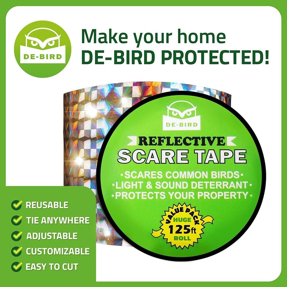 Versatile 125 ft Reflective Bird Control Tape - Easy Install for Any Property