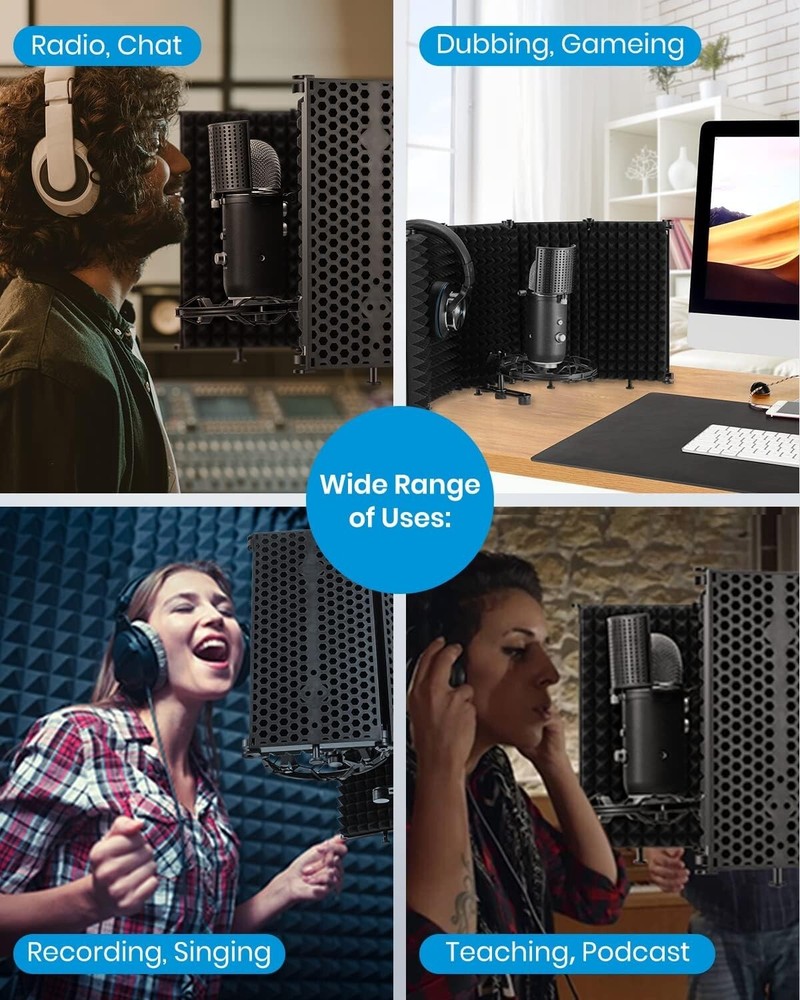 Microphone Isolation Shield - Foldable & Adjustable Sound Insulation