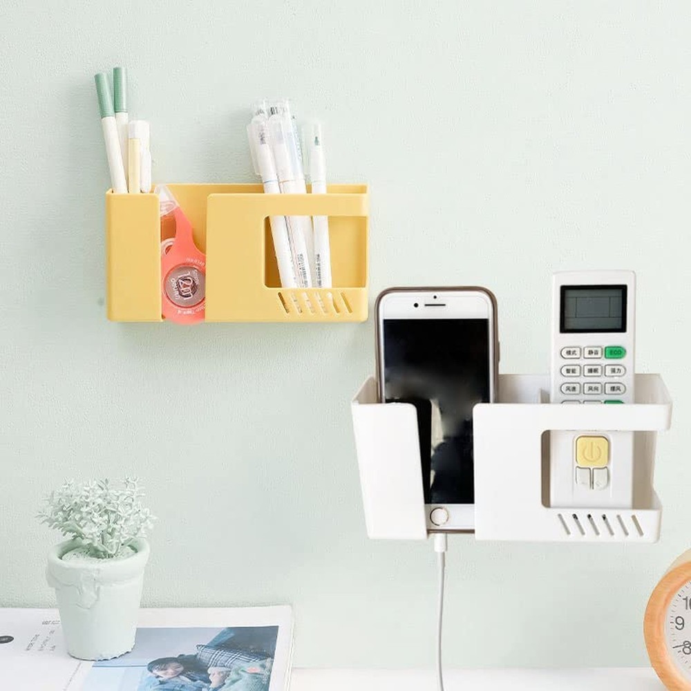 White Remote Control Holder - Adhesive Wall Mount Storage Box for Home Office...
