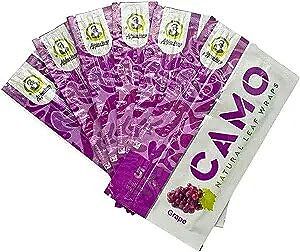 Camo Natural Leaf Wraps GRAPE Self Rolling Herbal Wraps (6 Packs / 30 Sheets)