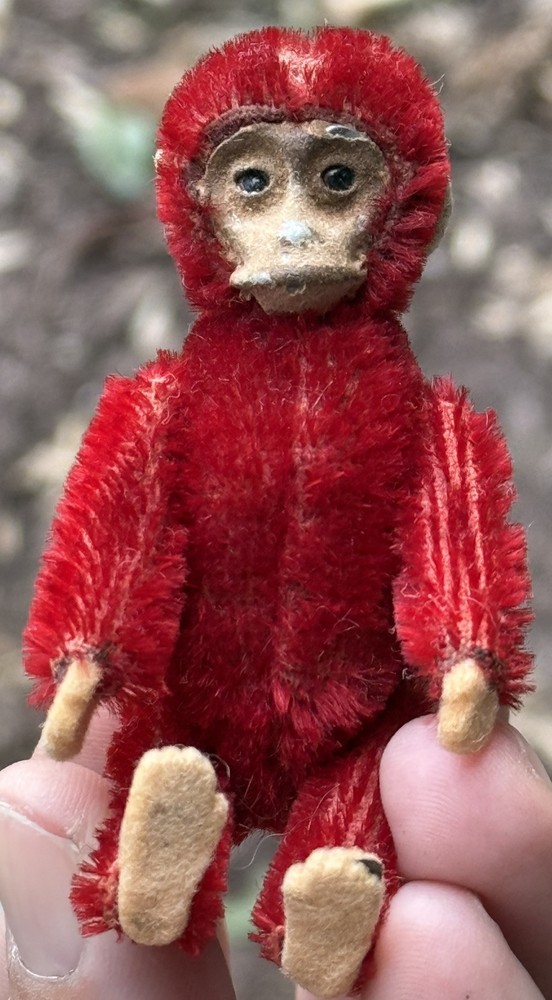 Early Miniature Schuco Jointed Red Monkey  3” Schuco Monkey Perfume Container