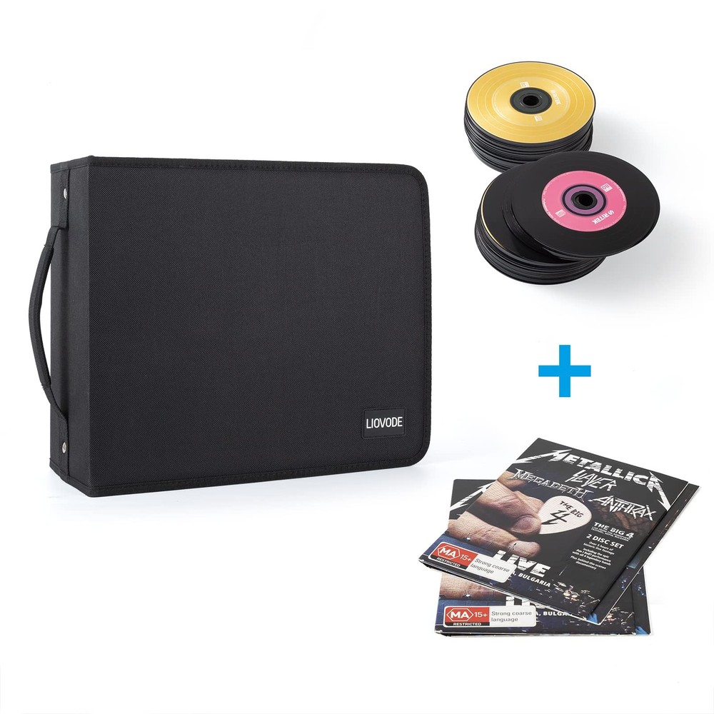 Case 200 DVDs and 100 Booklets Capacity, CD/Blu-ray Storage Binder Case with ...