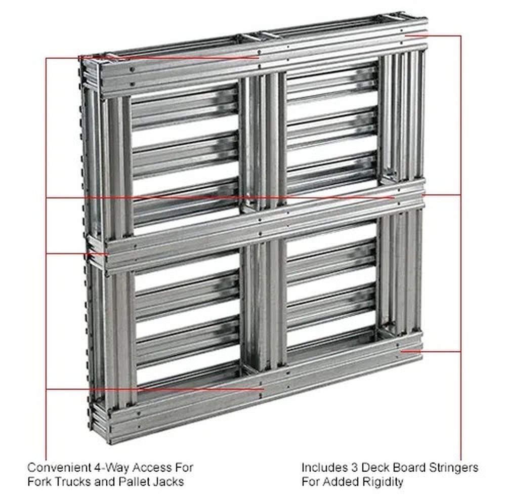 Stackable Open Deck Pallet, Galvanized Steel,2-Way,36"x36",8000 Lb Stat Cap
