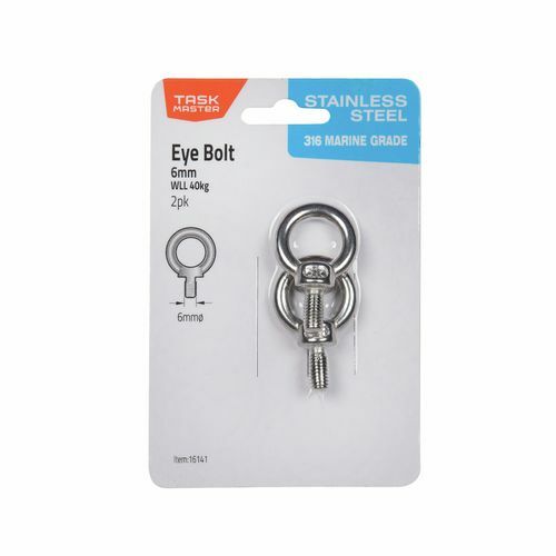 Taskmaster 6mm 316 Stainless Steel Eye Bolt - 2 Pack