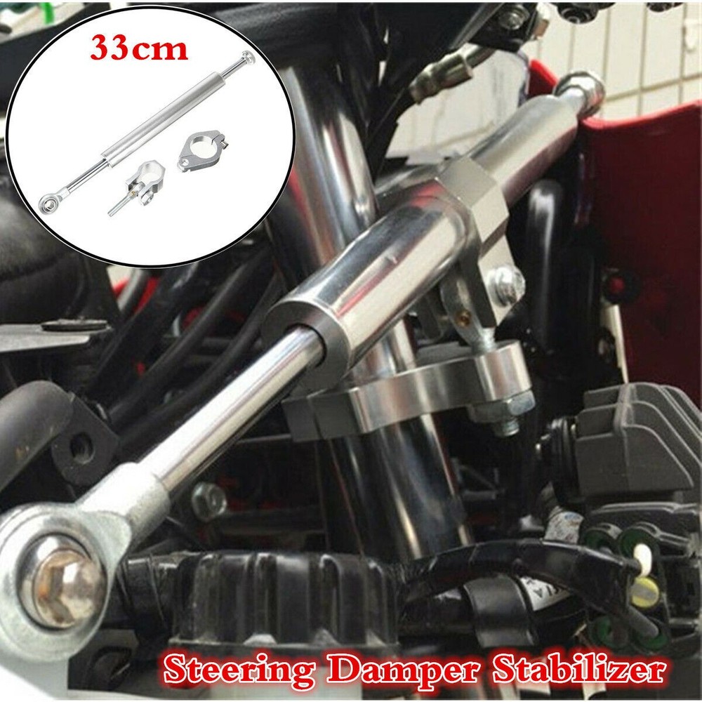 Universal Silver Stabilizer Steering Damper Fork w/ Bracket For Harley Honda