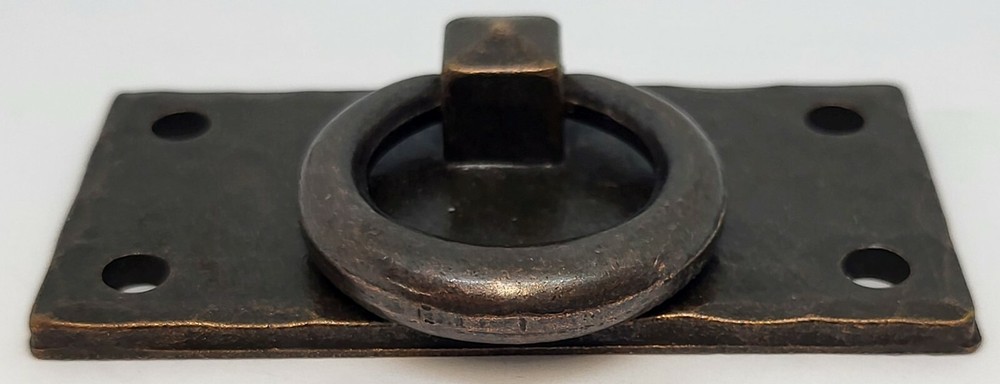 Horizontal Hammered DRAWER PULL Ring Forged Brass Mission handle knob copper old