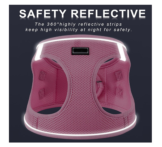 Dog Harness Adjustable Reflective Dog Harness And Leash Set Non Pull Pink