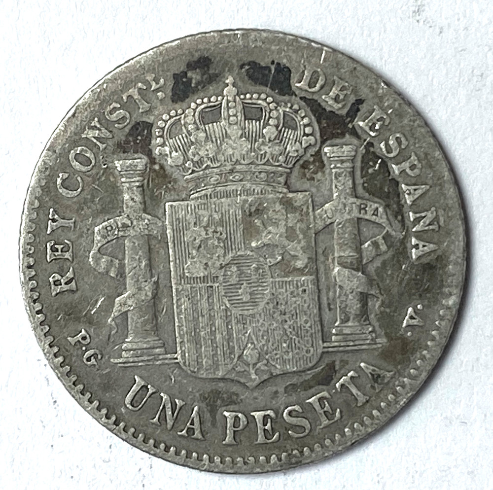 1896 Spain Silver One Peseta KM# 706