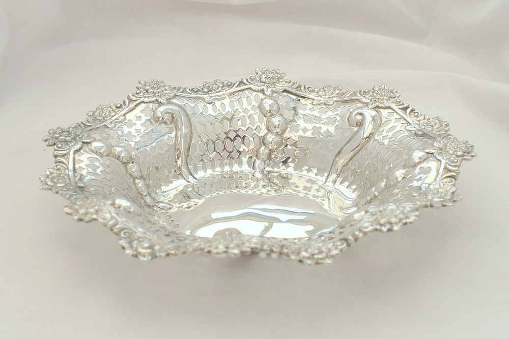 RARE VICTORIAN HM STERLING SILVER PIERCED FRUIT DISH 1894