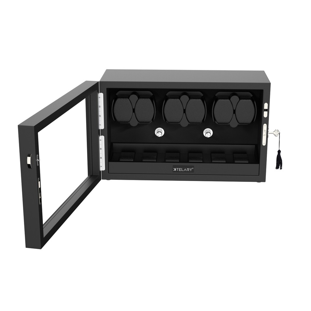 Automatic Rotation 6 Watch Winder Box With 6 Extra Storage Box Blue LED Light