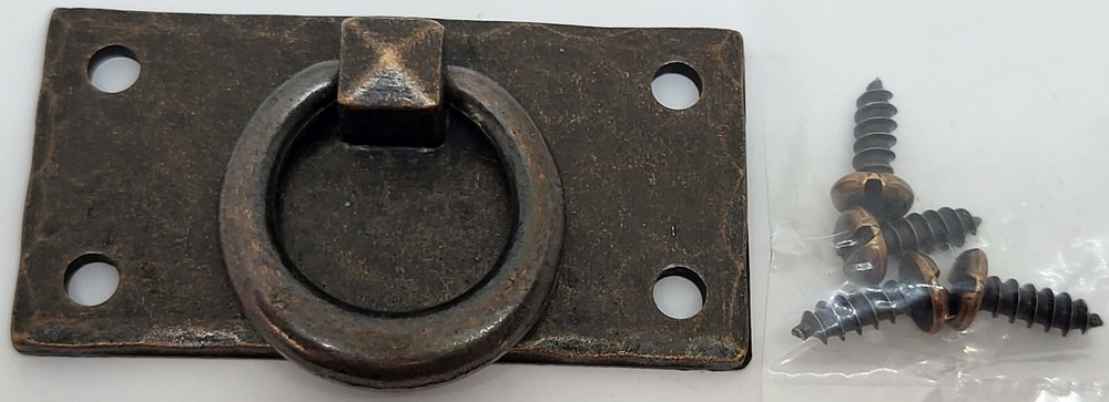 Horizontal Hammered DRAWER PULL Ring Forged Brass Mission handle knob copper old