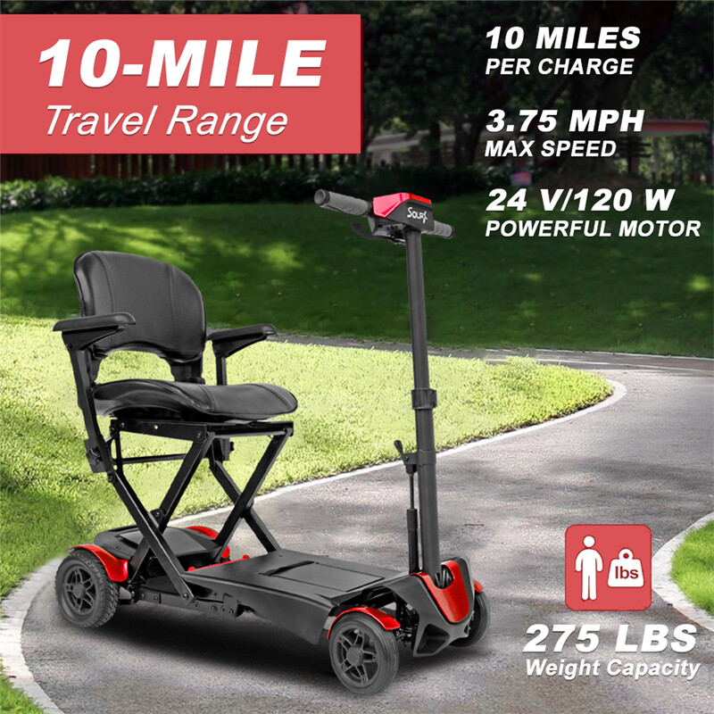 Remote Control Foldable Electric Mobility Scooter Lightweight 10 miles 24V Red