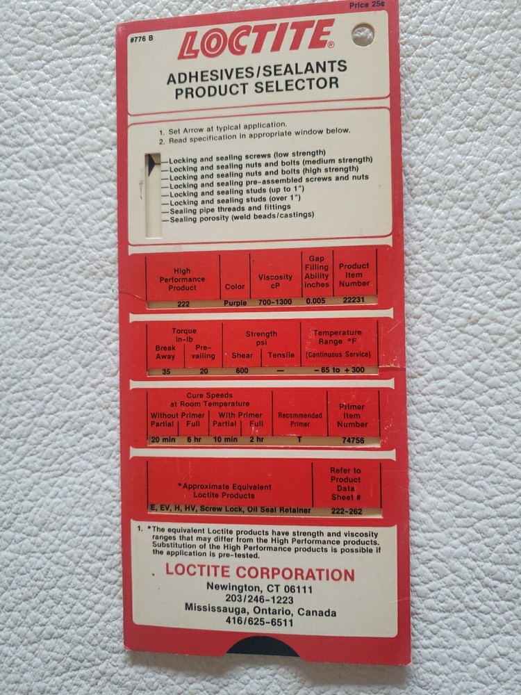 Vintage Loctite Problem Solver Slide Rule Product Selector 1984