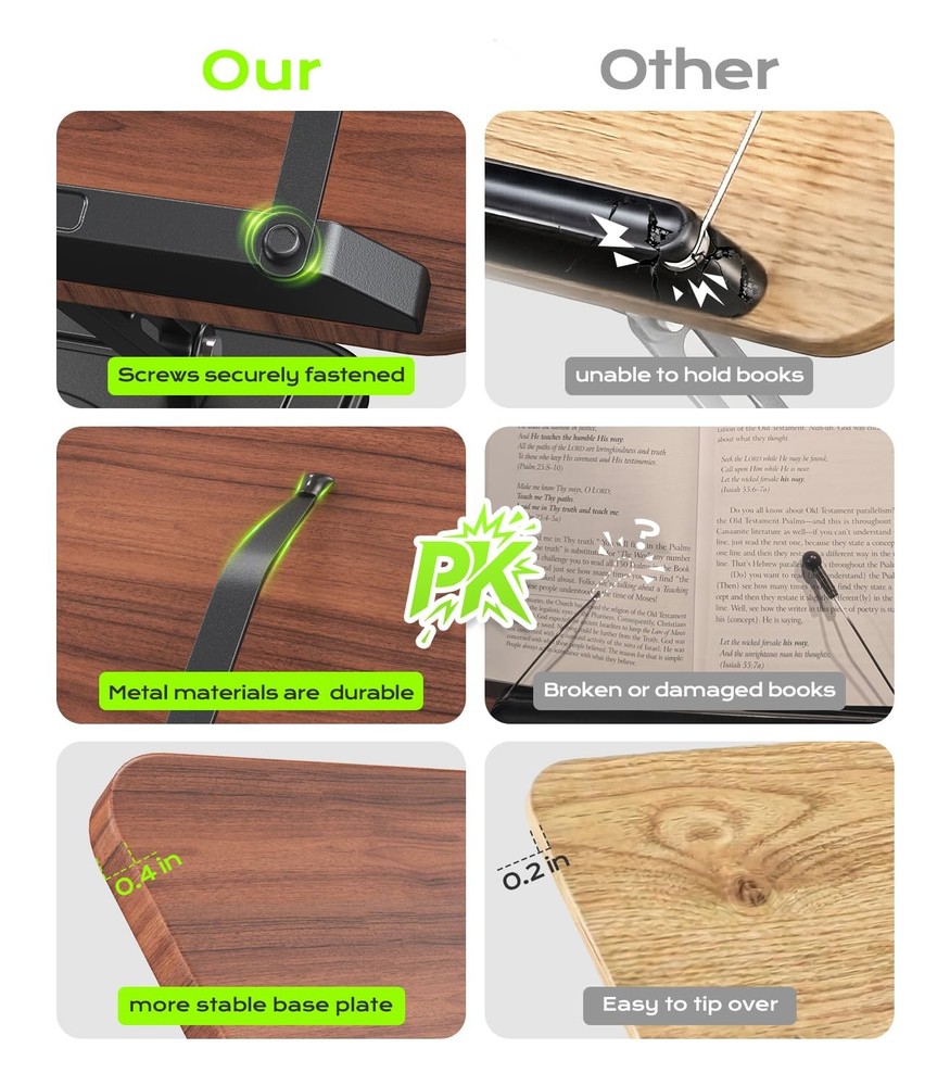 Book Stand Adjustable 360° Rotating Base Ergonomic with Elastic Page Clips Black