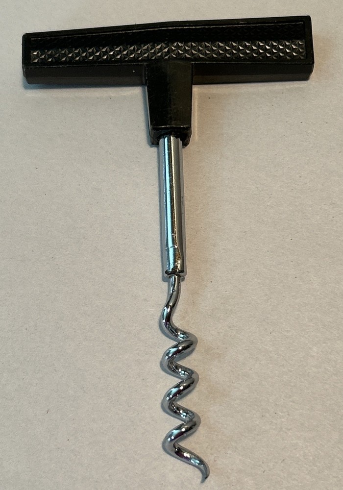 Vintage Black Plastic Handle w Pattern Corkscrew T Handle