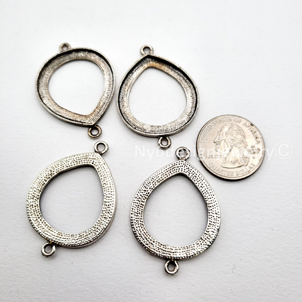 Antique Silver Plated Open Back Oval Teardrop Cabochon Setting Connector 42x30mm