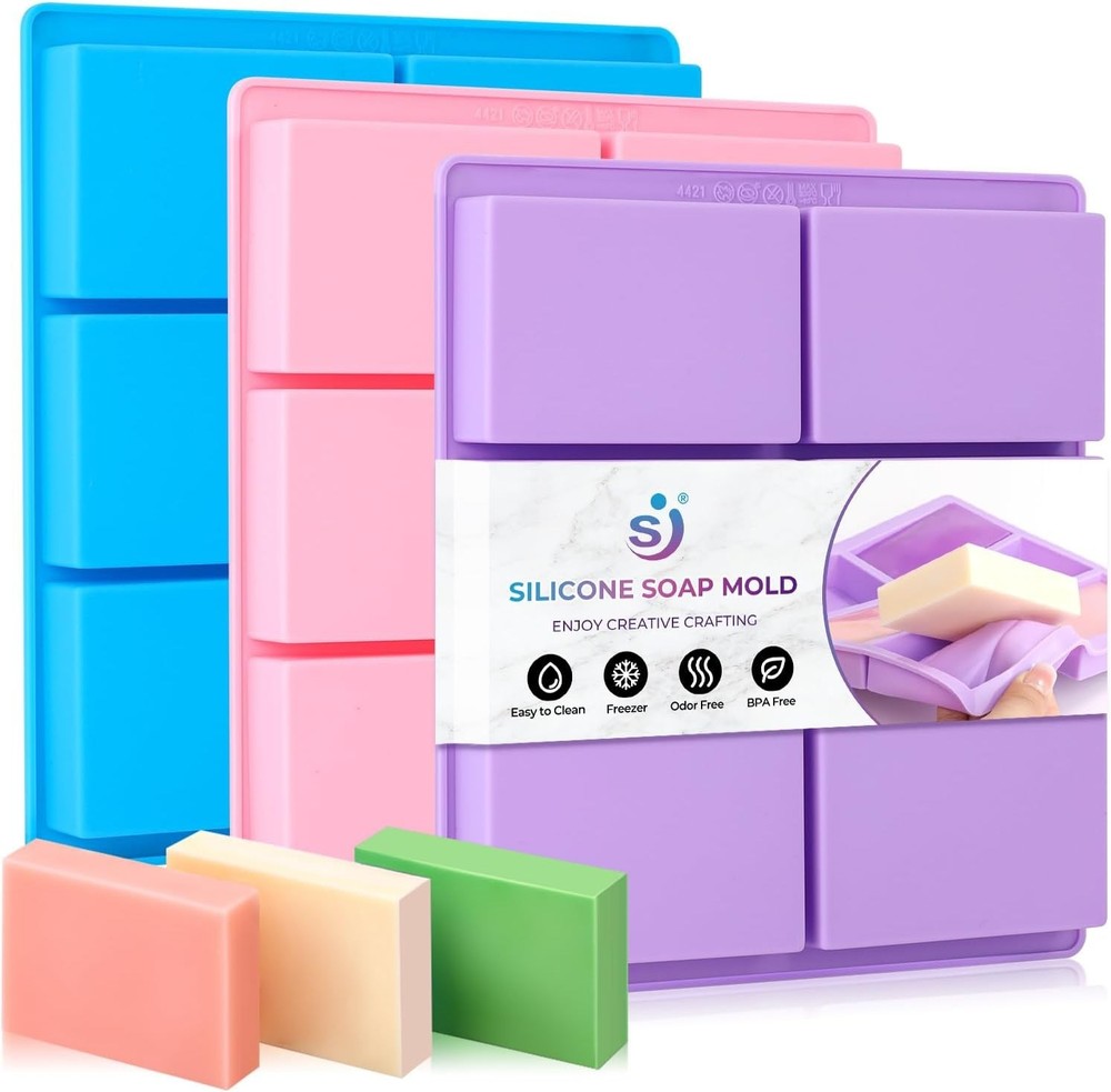 3-Pack Silicone Soap Molds - Rectangle 6 Cavity Design for Creative Crafts