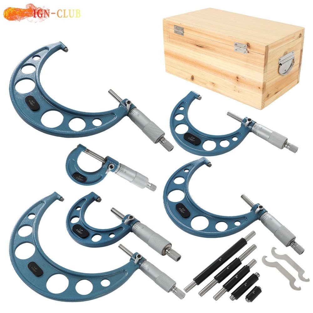 6 Pcs 0-6" Precision Outside Micrometer Set 0.0001" Carbide Standards Set