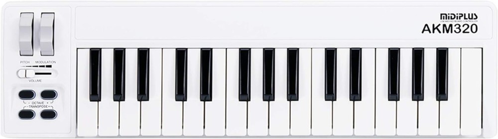 Compact 32-Key MIDI Keyboard Controller with Pitch & Modulation Wheels - White
