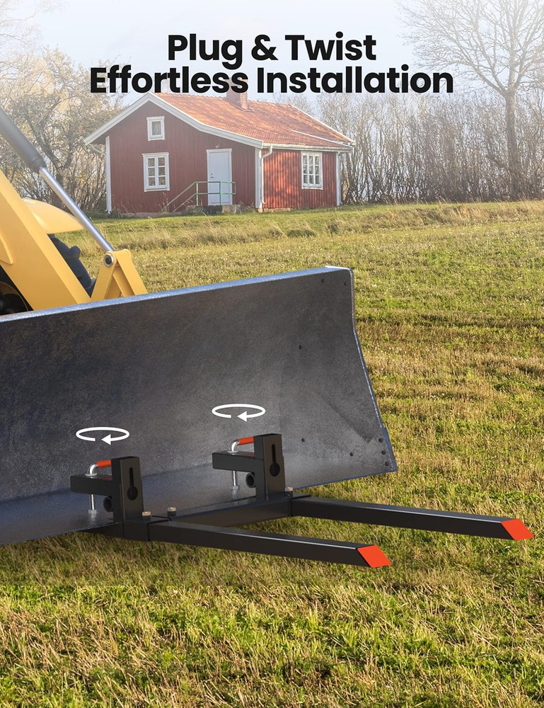 43" Clamp-On Pallet Forks with Adjustable Stabilizer Bar, 2000 LBS Capacity for