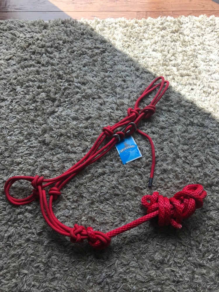 NWT MUSTANG RED KNOTTED ROPE HALTER & 8' LEAD