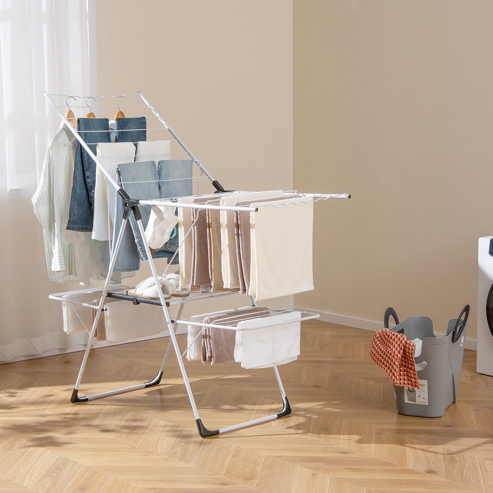 Folding Clothes Drying Rack 2-Tier Metal Laundry Drying Rack Laundry Drying Rack
