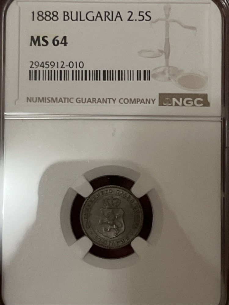 BULGARIA 2-1/2 Stotinki 1888 Brussels Mint Ferdinand I NGC MS64