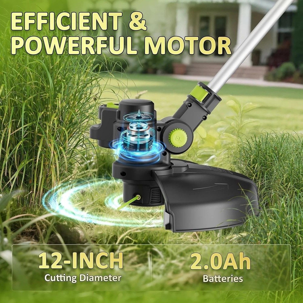 Adjustable Cordless String Mower - 3-in-1 with Fast Charger & Lightweight Design
