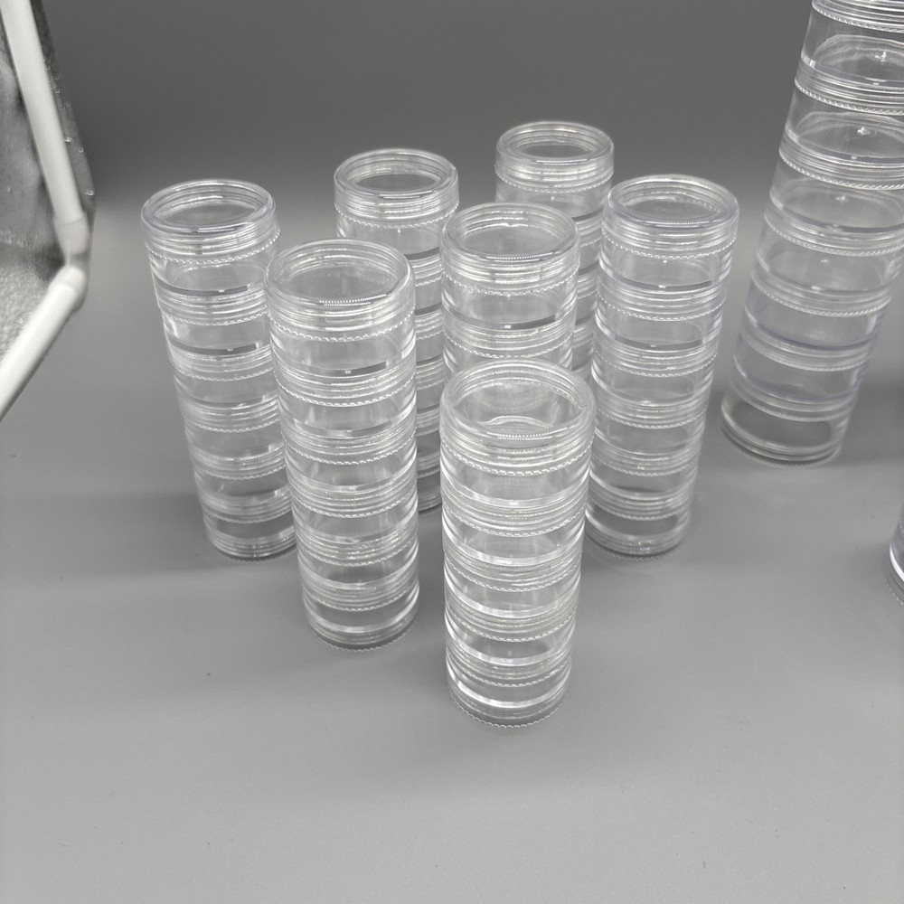 Lot Of Plastic Storage Containers Layer Screw On Stackable Round Cross Stitch