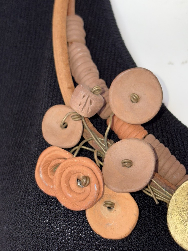 Unique Clay & Leather Pottery Necklace