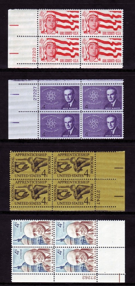 1962 COMMEMORATIVE PLATE BLOCK YEAR SET. (17) DIFFERENT. SCV $17