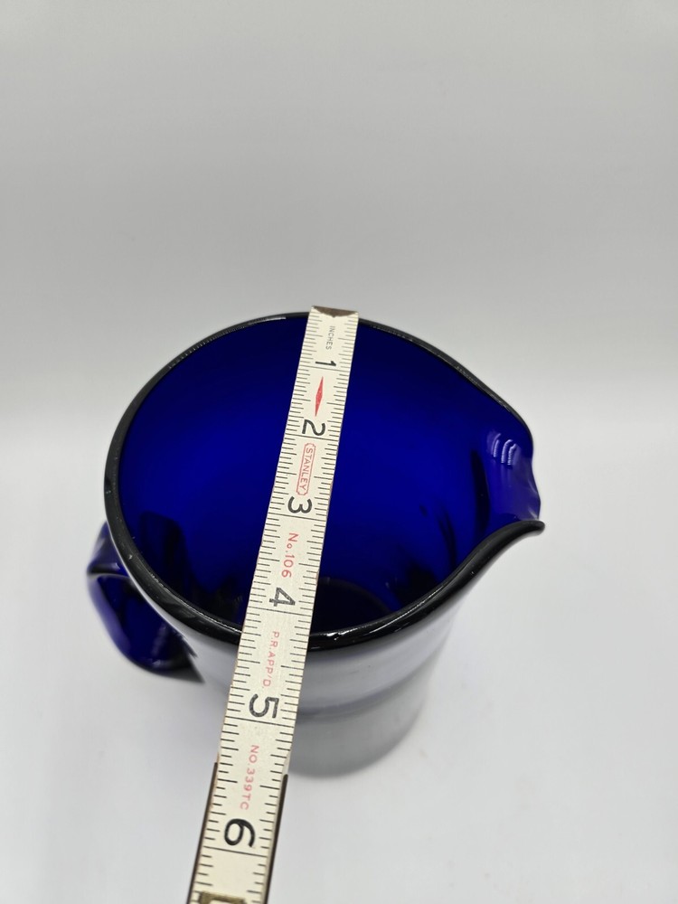 Hand Blown Cobalt Blue Glass Pitcher 9”