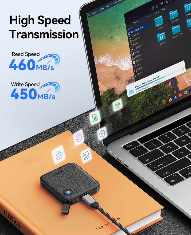 Portable SSD 256 GB with 2 in 1 USB C Cable, External Solid State Drives, Up ...