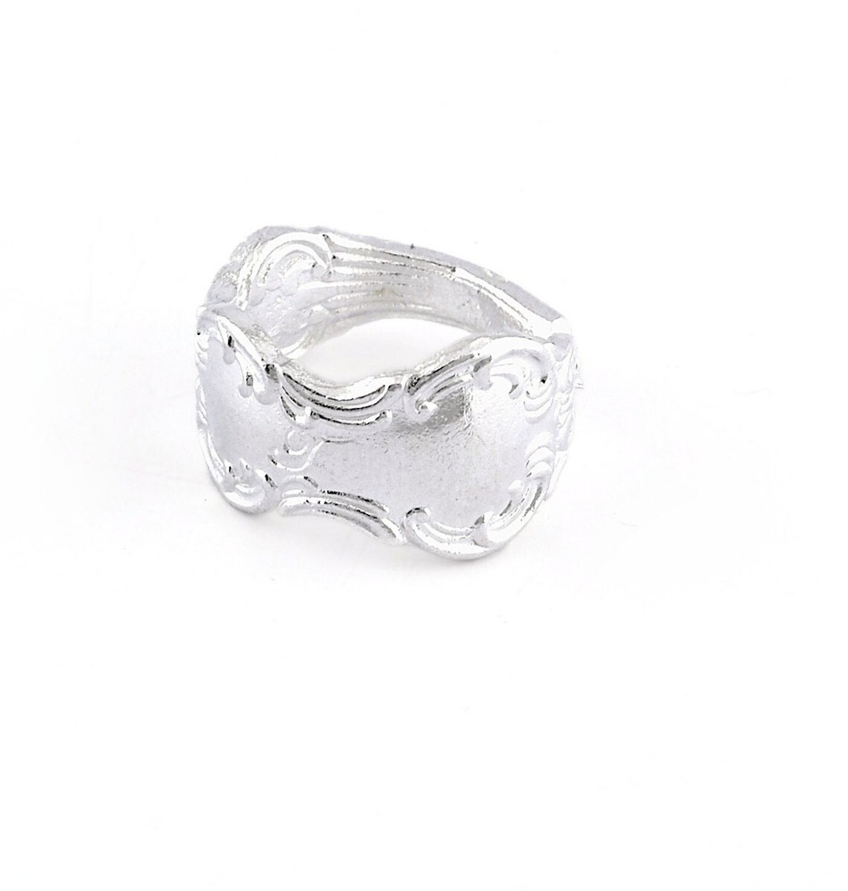 Spoon Ring Flower Patterned Adjustable Shiny Silver Plated brass 8US size 2676