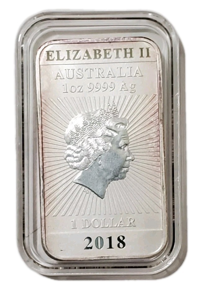 2018 1 Oz Silver $1 Australia DRAGON Rectangular BU Coin WITH Natural Tone.