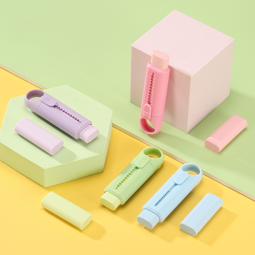 6 Pack Erasers, Pencil Erasers Large Eraser Push Pull Cute Soft, Blue TPE