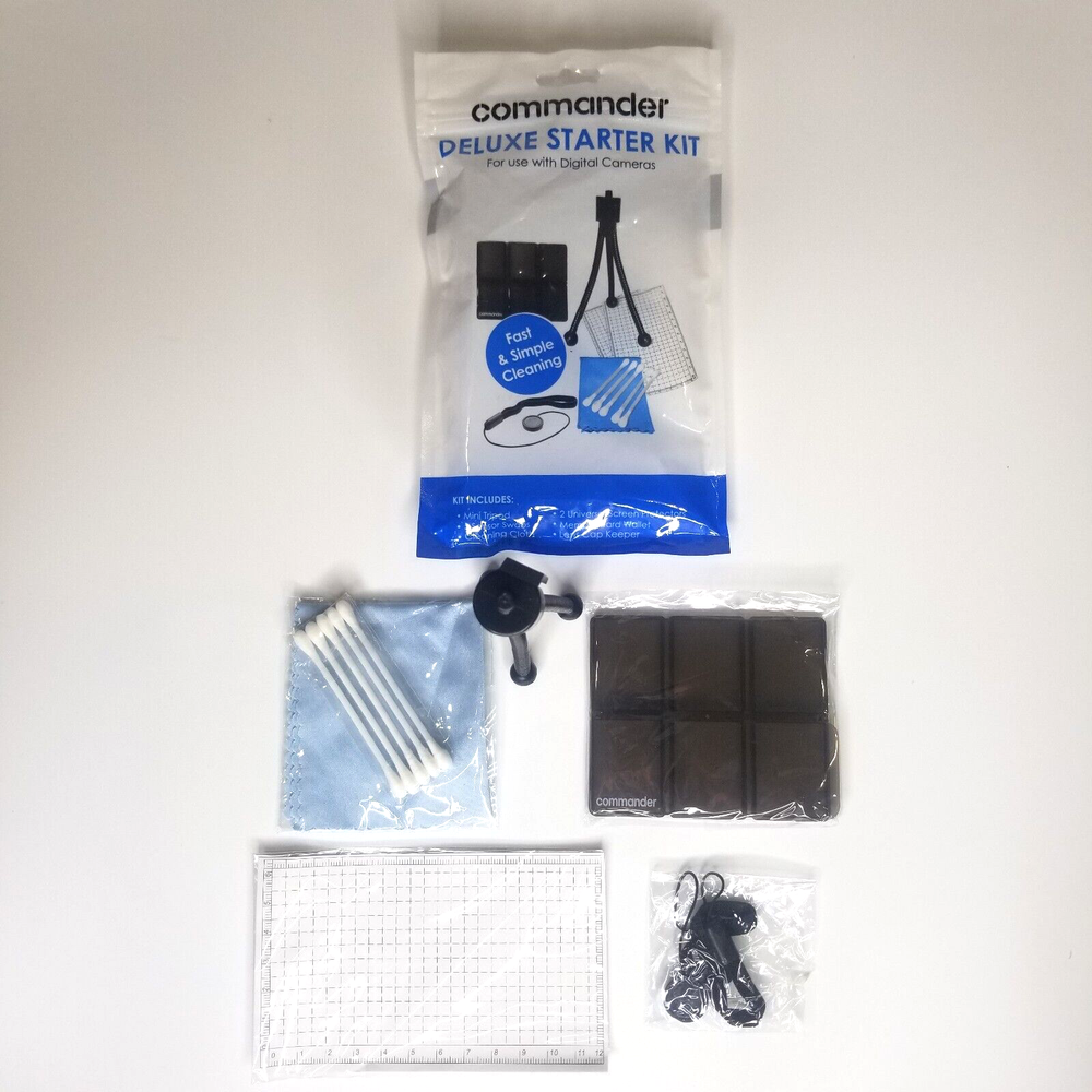 commander Deluxe Starter Kit For Digital Camera Mini Tripod Memory Card Wallet