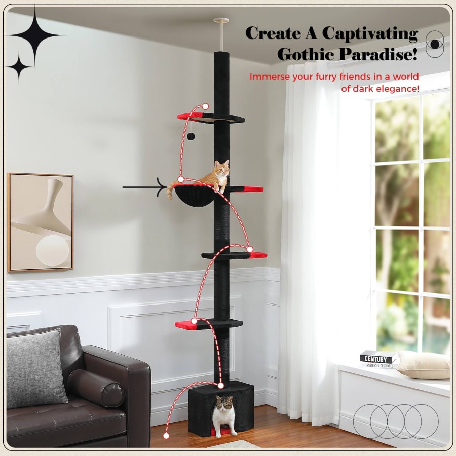 Adjustable Height Cat Tree Tower w/ Condo Scratching Posts Hammock
