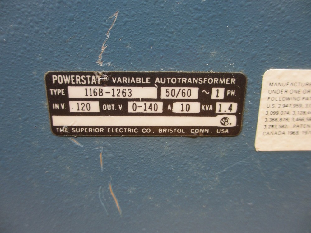 Superior Electric Powerstat 116B-1263 *USED WORKING* Variable Transformer