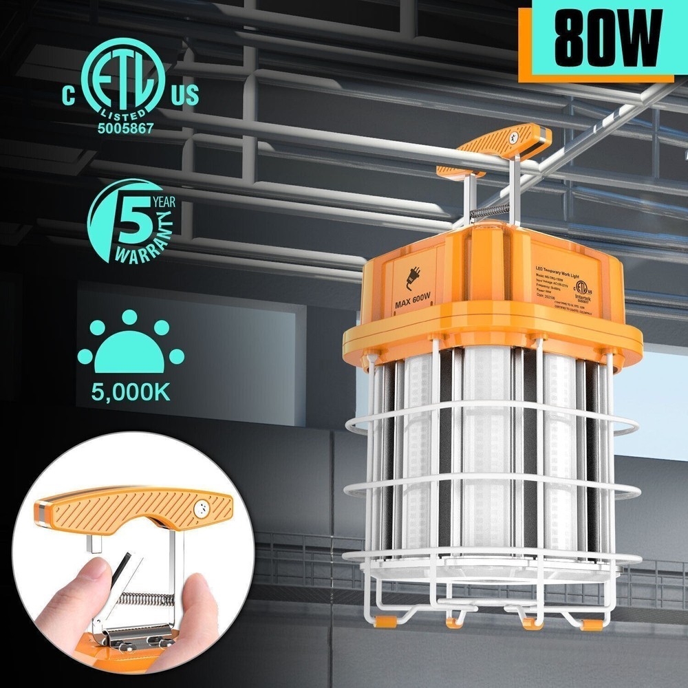 80W LED Temporary Work Light Linkable Portable Construction High Bay Light 5000K