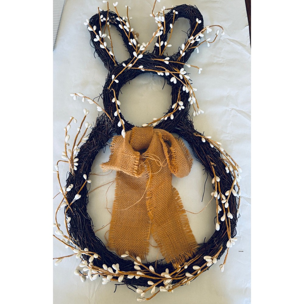 Easter Bunny Shaped Wreath White Pearls & Ribbon Bow