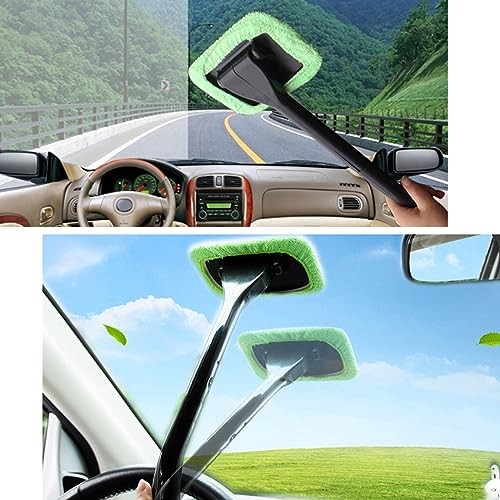 Car Windshield Cleaning Tool, Microfiber Window Cleaner Set with 4 Washable