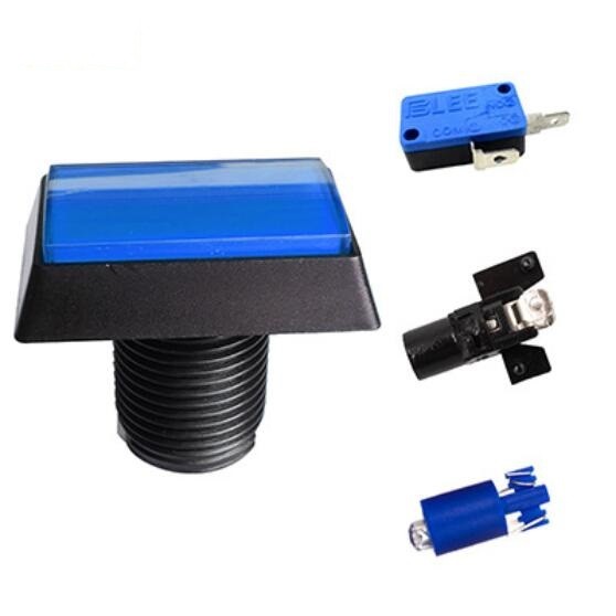 1Pc Blue Arcade Square Rectangle Buttons LED Push Illumilated w/ Microswitch jj