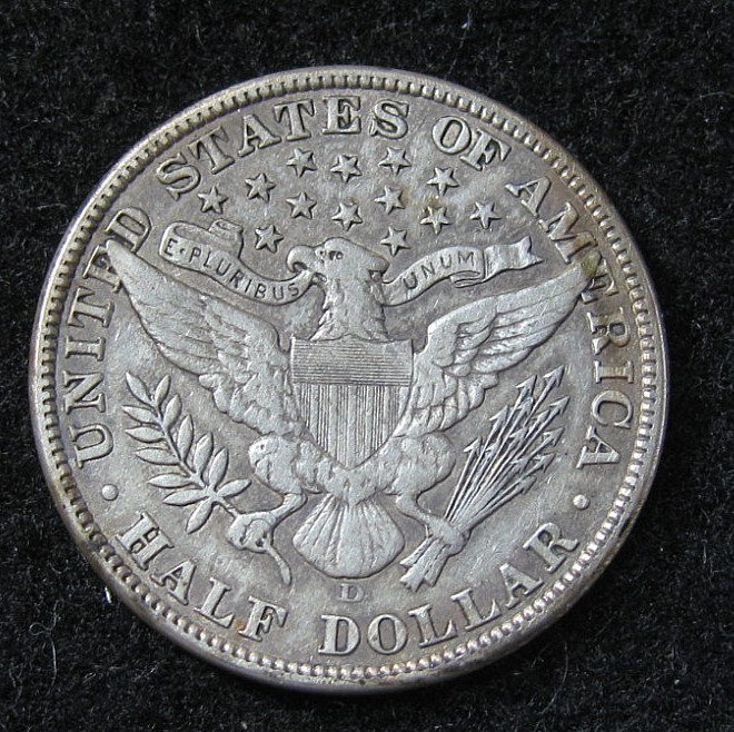 1913 D - BARBER HALF 50c - VF Cleaned - Silver