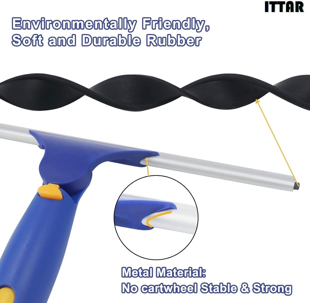 Squeegee Cleaning Tool with Microfiber Pad – 2 Stainless Steel Poles Included