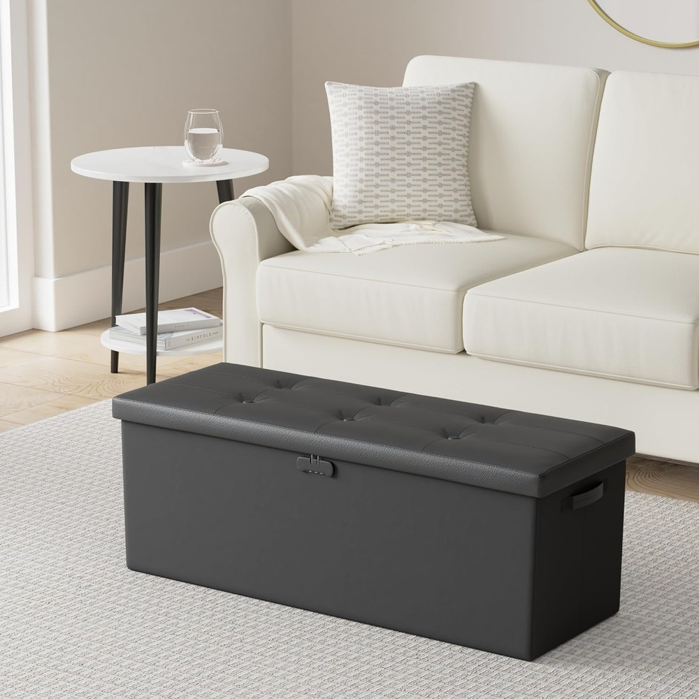 Fireproof Folding Storage Ottoman with Handles & 2 Extra Boxes - Black