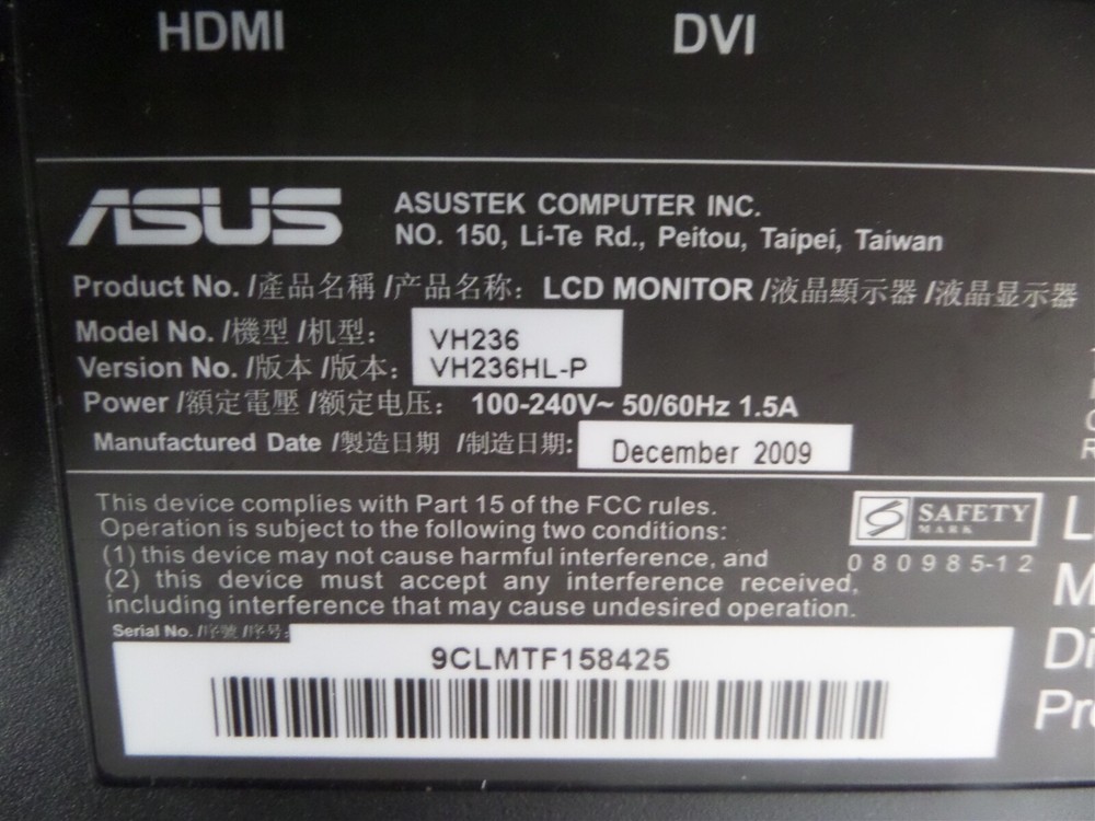 Asus VH236 23in LCD Flat Panel Monitor