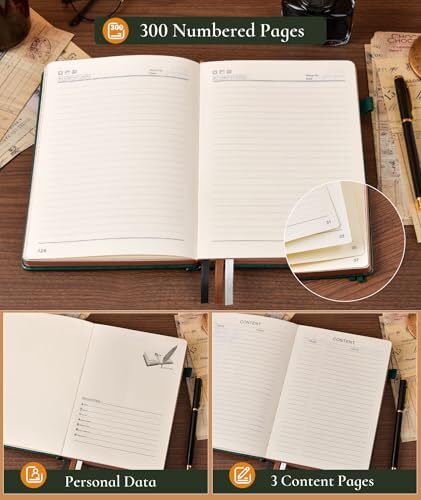 Vintage Leather Journal - 300 Page Lined Journal Notebook with Numbered