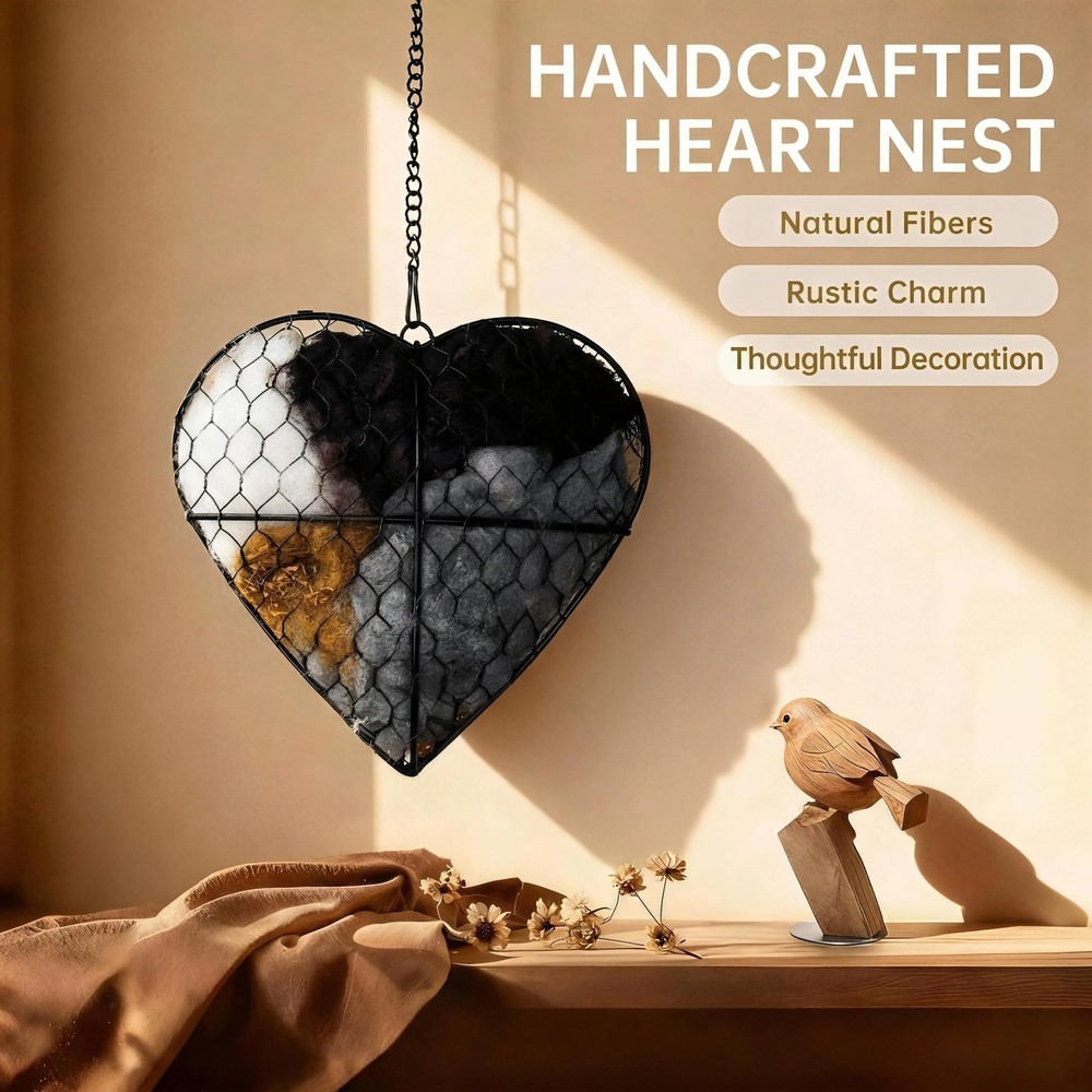 Handmade Fiber Bird Nesting Heart, Nesting Material for Wild Bird, Refillable...