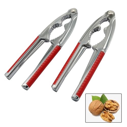 2Pcs Heavy Duty Nutcracker, Stainless Steel Nut Crackers Ergonomic Handle Red